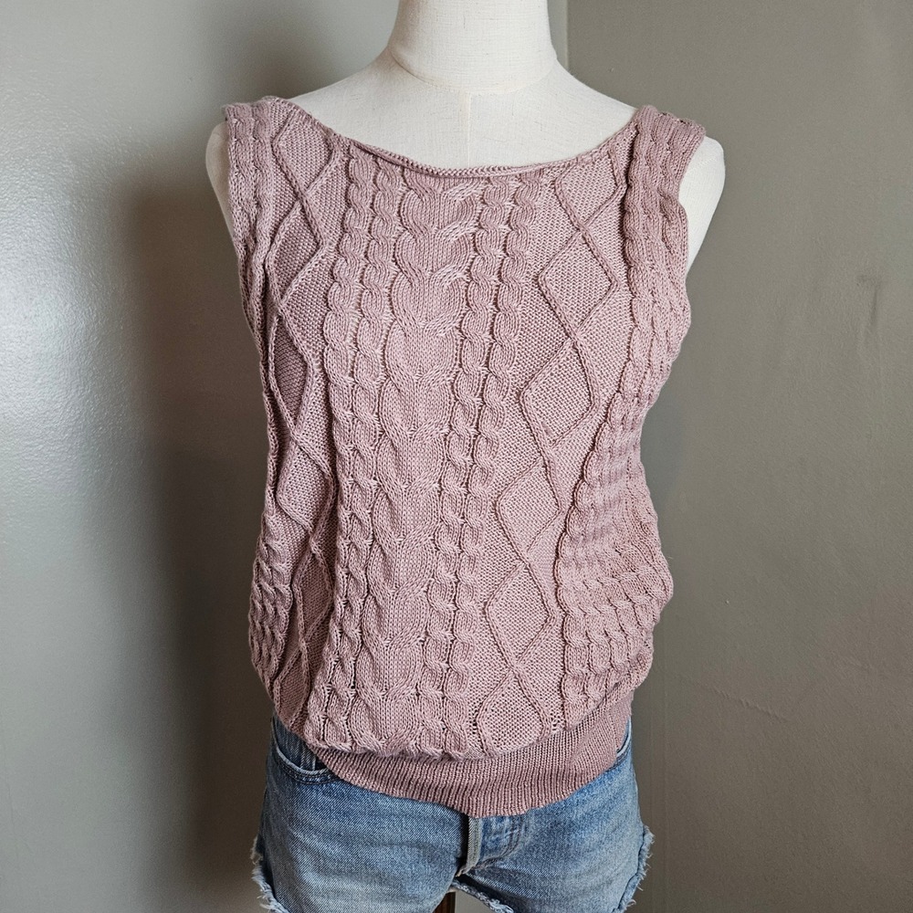 NWOT Lightweight Cableknit Sweater Tank Top Sz S Dusty Pink Reversible NEW